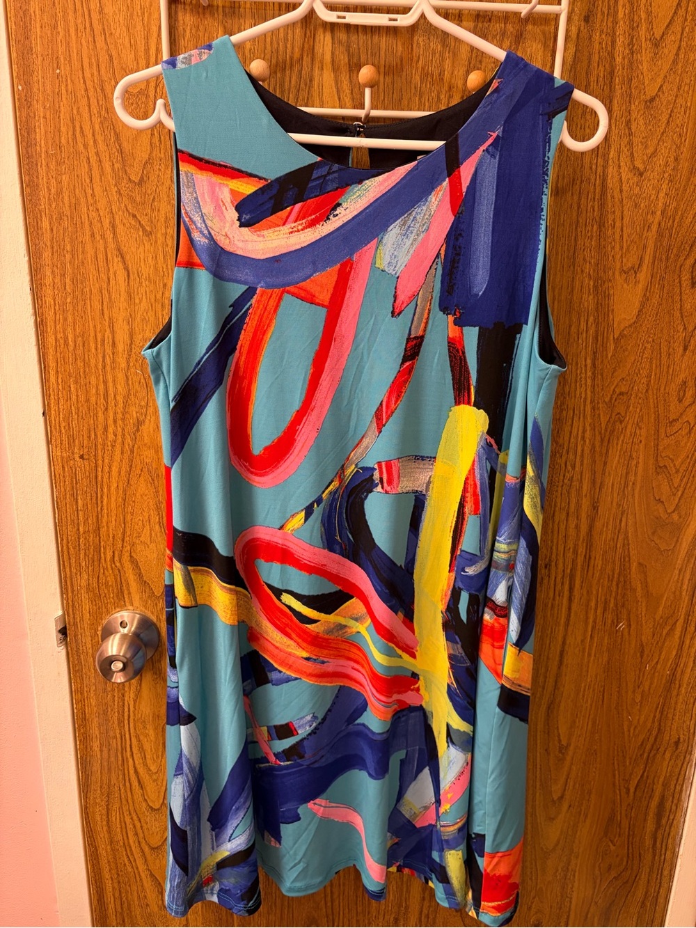 Sleeveless Abstract Print Mini Dress in Teal with Multicolor Brushstrokes